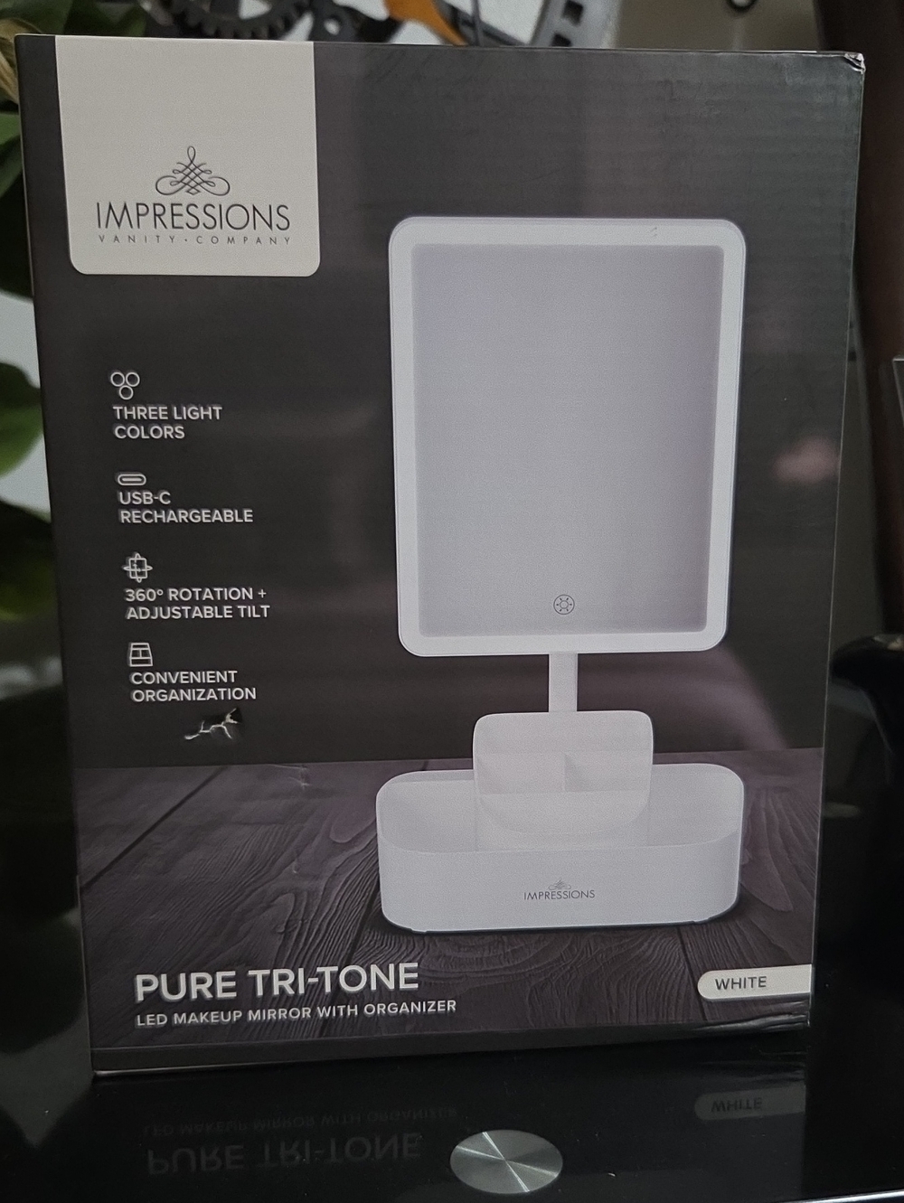 Impressions Pure Tri-Tone White LED Makeup Mirror with Organizer